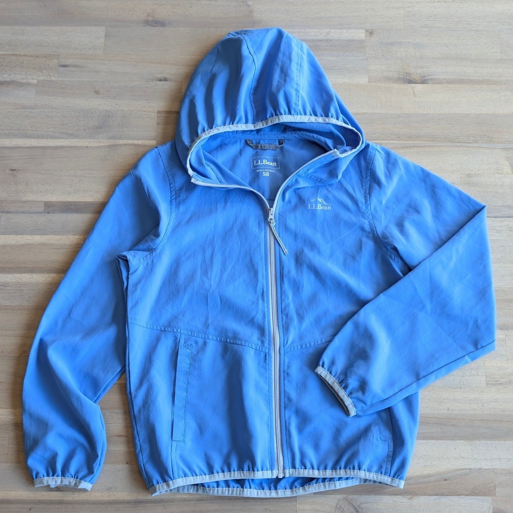 LL Bean Kids Blue Ripstop Hooded Windbreaker Jacket Size S 8